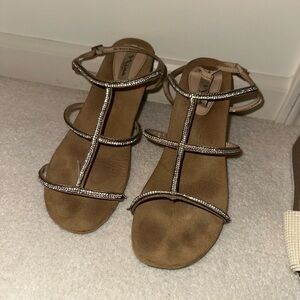 Glitzy Nude Strappy Wedges